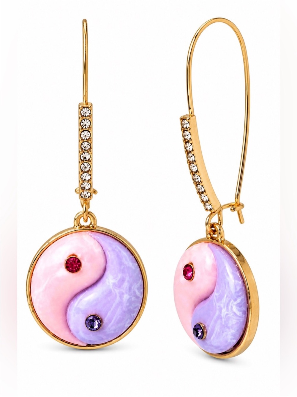 Betsey Johnson Enchanted Yin Yang Drop Earrings Pink Purple NWT - Picture 3 of 14